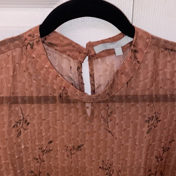 Sheer Blouse Dusty Rose Floral sz Medium - Picture 2 of 5